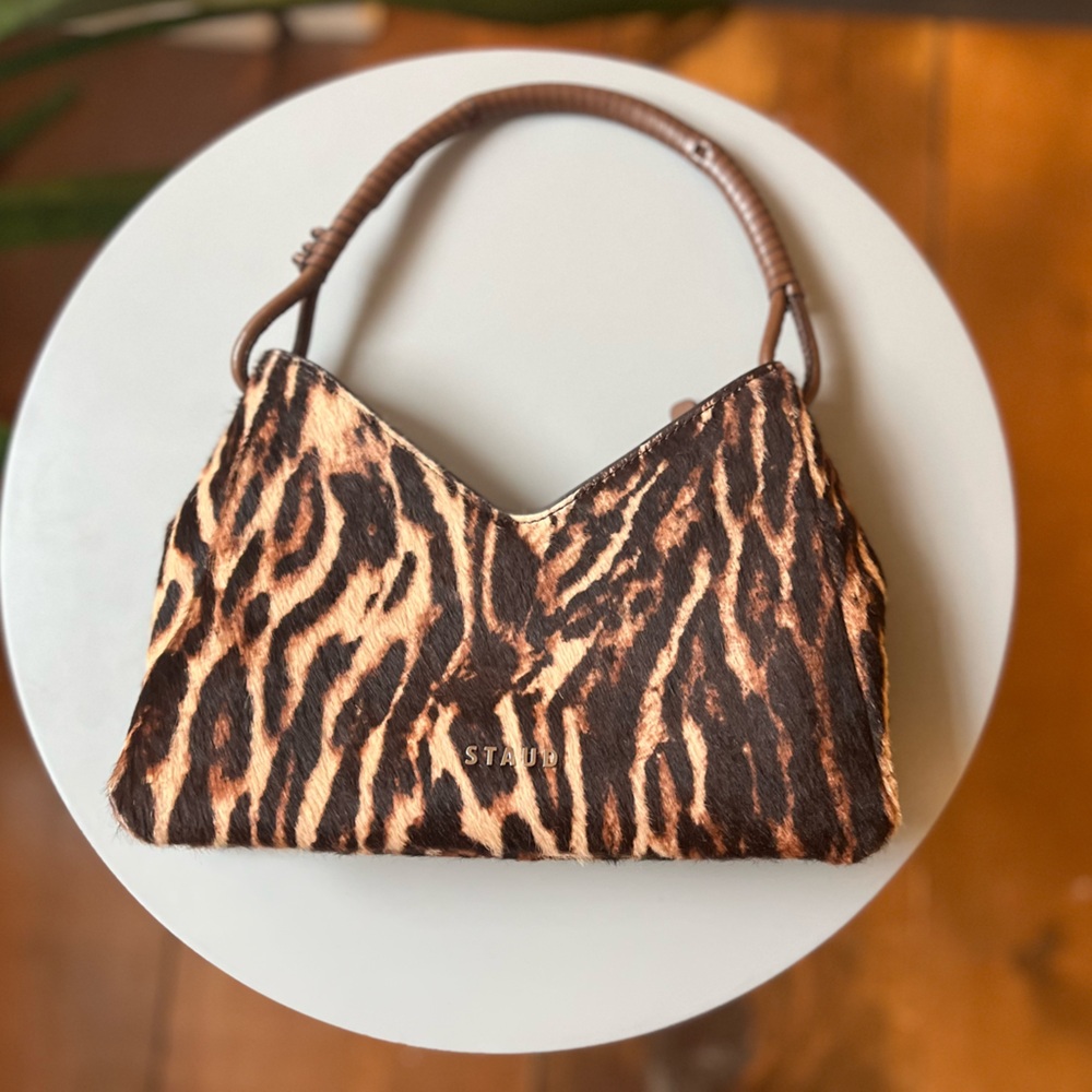 STAUD Valerie Shoulder Bag in Lady Leopard Cacao w/ detachable crossbody strap